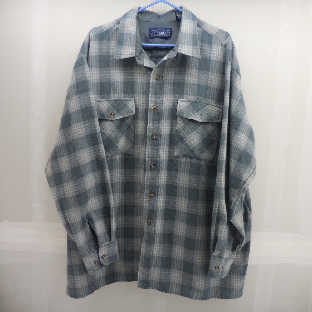 Shaver Lake Mens 2XL Blue Grey Plaid Flannel Button Down Shirt Long Sleeve